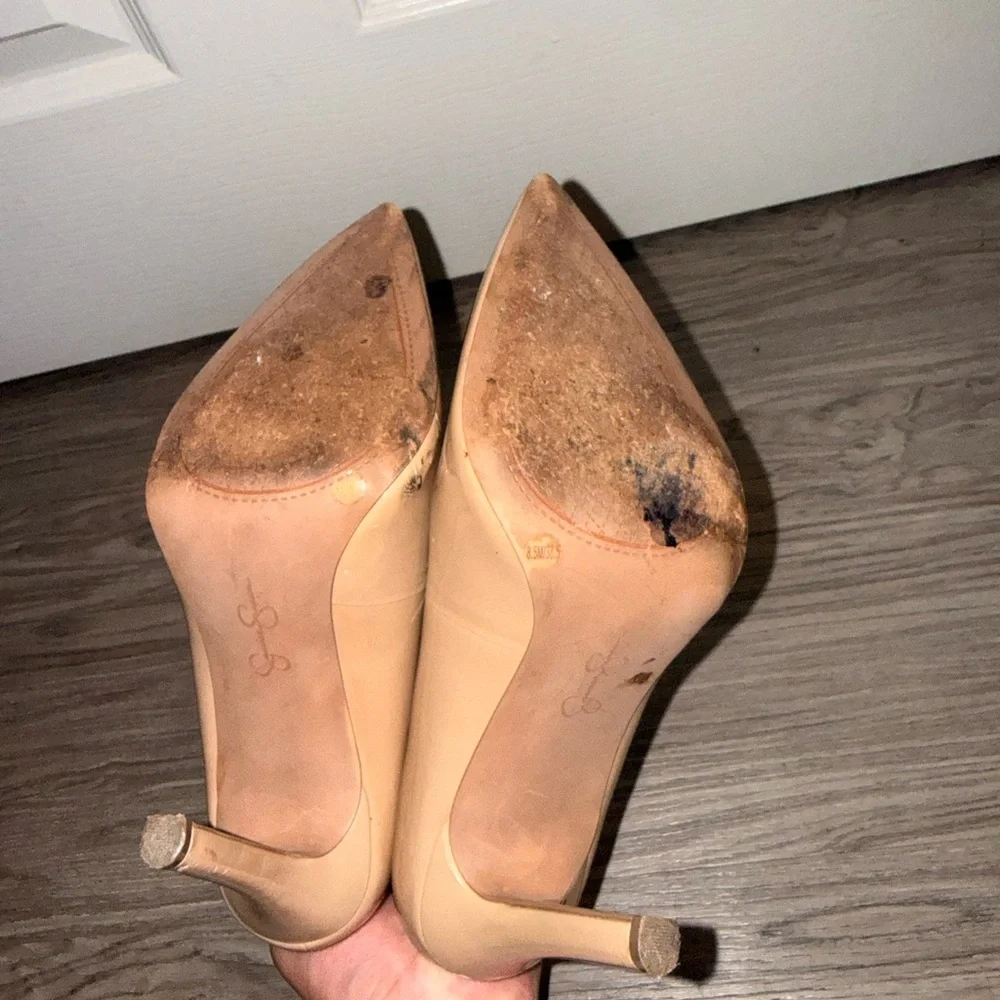 Jessica Simpson Beige Patent Pointed-Toe Pumps - Picture 4 of 4